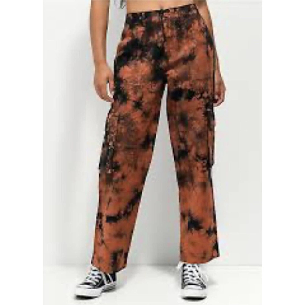 Womens Empyre Echo black Orange Tie Dye Relaxed Fit Straight Cargo Pants Size S